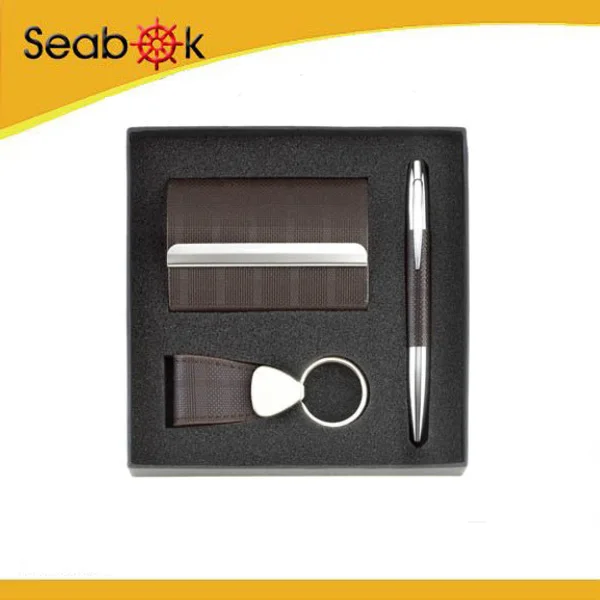 leather business gift set excutive, pen, keychain, business card