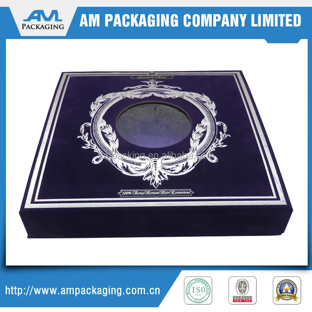 Customized flocking velvet purple gift box with mirror window for cosmetics