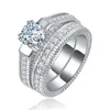 fashion clear AAA zircon rings set jewelry plating white gold women New Engagement Ring set