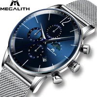 

MEGALITH top brand Automatic Watch Moon Phase Luminous Date Black Mechanical Wristwatches For Man Male Hours relojes de mano pa