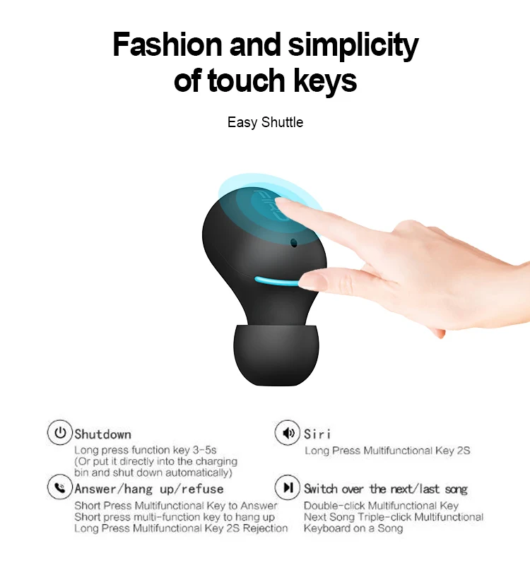 A2 Mini Earbud TWS True Wireless Invisible Headphone with Box 3H Playtime Car Headset with Mic for Smart phone Touch Control - ANKUX.COM