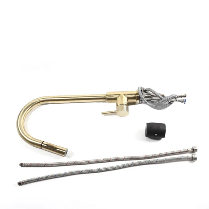 Brushed Gold Taps Sink Copper Pull Down Kitchen Faucet