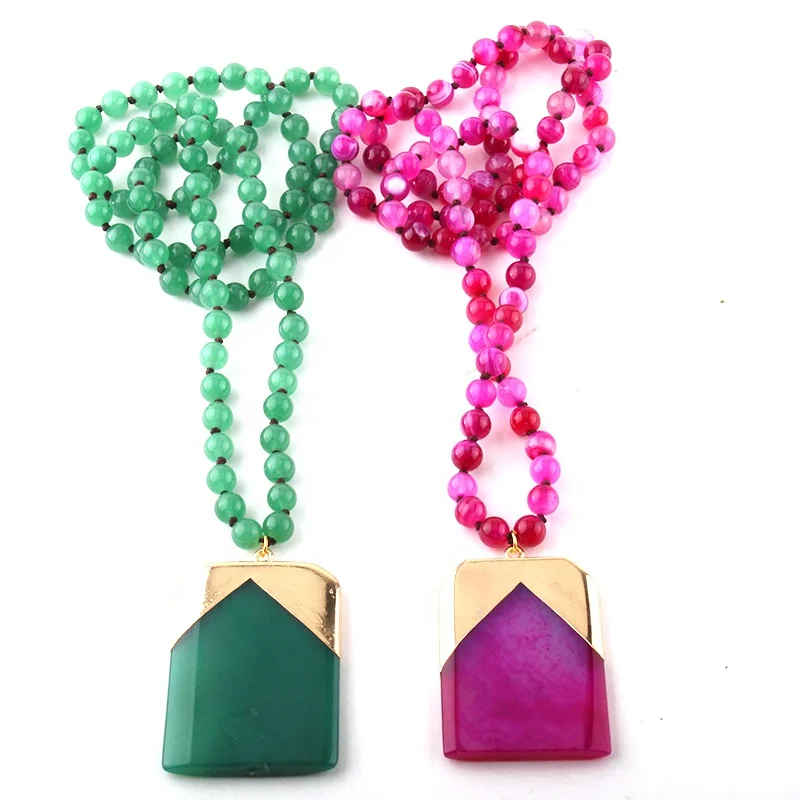 Fashion Women Bohemian Green Fuchsia Natural Stone Beads Knotted Rectangle Stone Pendant Necklace, 2 color
Fashion Women Bohemian Green Fuchsia Natural Stone Beads Knotted Rectangle Stone Pendant Necklace, 2 color