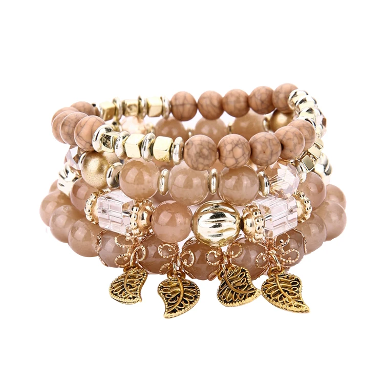 Bohemian 4 Piece/Set Bracelet Accessories Metal Leaf Charm Crackle Milky Beads Stretch Boho Bracelet for Women, 5 colors
Bohemian 4 Piece/Set Bracelet Accessories Metal Leaf Charm Crackle Milky Beads Stretch Boho Bracelet for Women, 5 colors