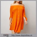 Latest Casual Summer Orange Tie Sleeve Button Front Side Split Hem Bardot Neck Beach Dress