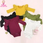Newborn Cotton Baby Winter Rompers Solid Long Sleeve Baby Boutique Rompers Baby Long Flutter Sleeve Rompers