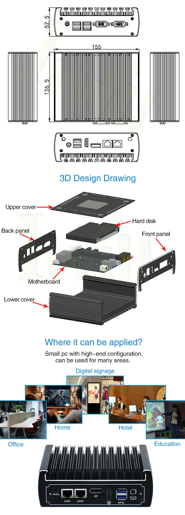7th gen cpu kaby lake core i5 7200u processor N13 L2 mini pc with dual lan ports SIM slot support M.2 port