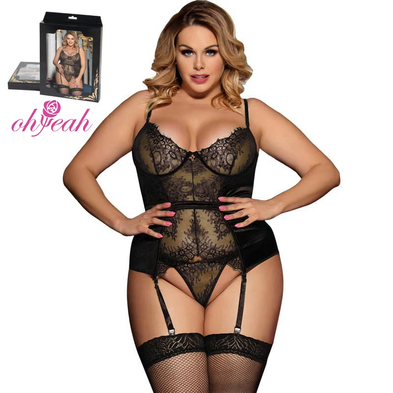 Sexy Negro Transparente Garter Belt Babydoll Underwear Lingerie