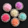 15mm Wholesale-Free shipping 48pcs mix color lot flatback resin rose flower pearl beads metal rhinestone button for scrapbooking