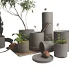 Bark fluted natural cement gardens pots molds / indoor concrete pot for succulent plant
