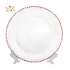 Crystal dessert cake dishes clear glass charger with silver beads