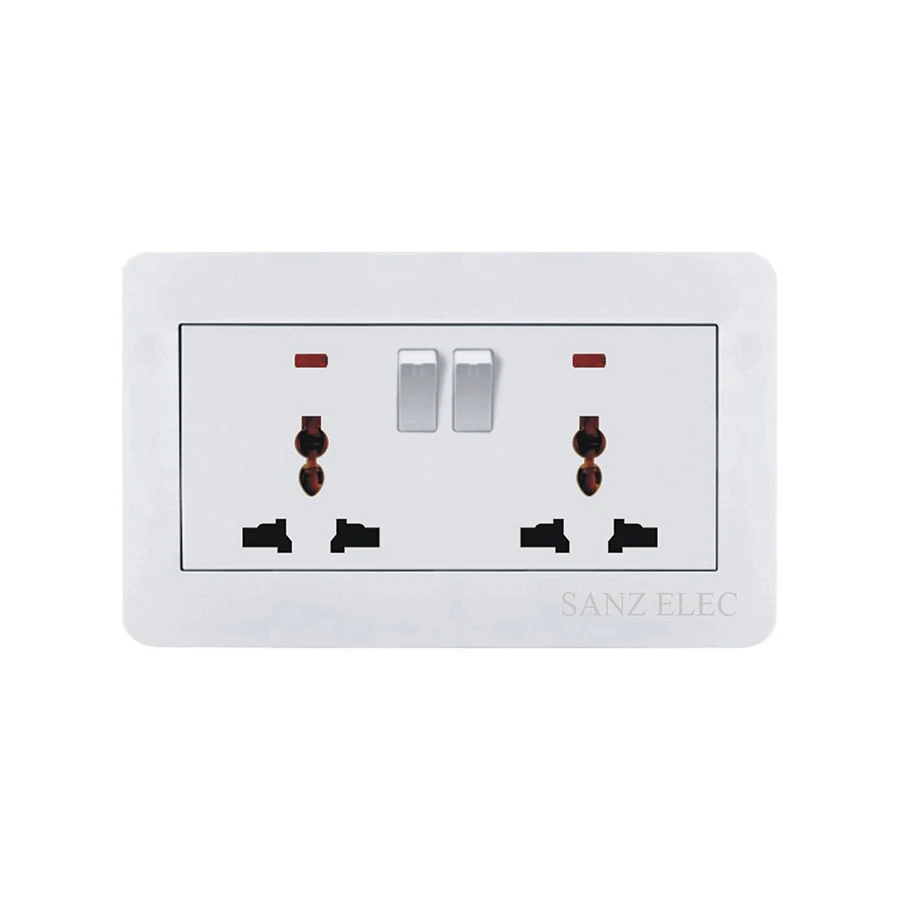 2 switch 13A universal 3 pin socket multi-function jack with 2 indicator light.