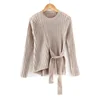 Factory Custom Latest Style Basic Loose Solid Color Women Bow-Tie Knit Coat