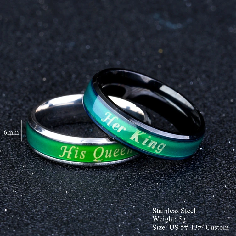 Fashion Couple Her King His Queen Temperature Changing Color Mood Band Ring