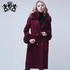 Autumn Winter Ladies Cashmere Long Coat Women Wool Coat with Fur Collar