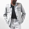 Wholesale Men Clothes Front Button Custom Garment Washing Gray Color Denim Jacket