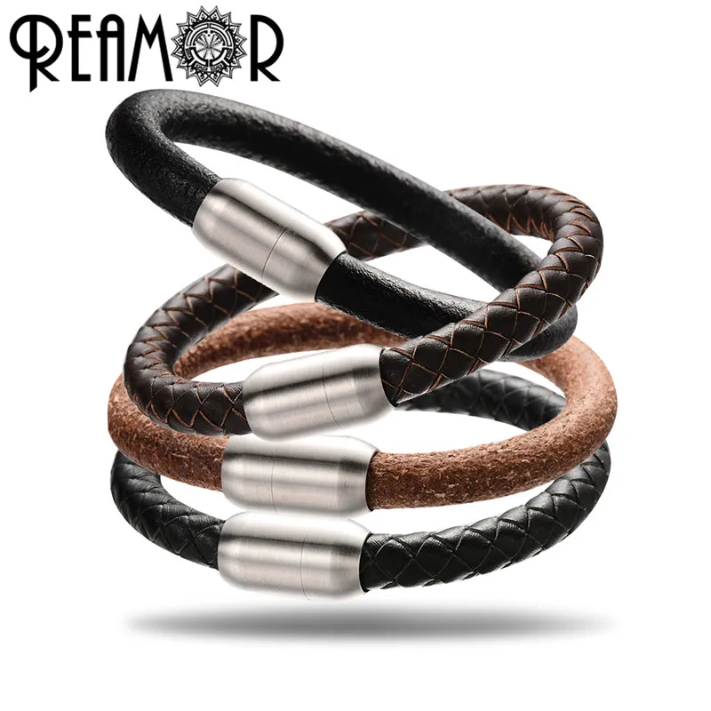 REAMOR 5 Types 8mm Genuine Leather Bracelets Large Hole Beads Women Men Bracelet DIY Jewelry Making With Magnet Clasp
REAMOR 5 Types 8mm Genuine Leather Bracelets Large Hole Beads Women Men Bracelet DIY Jewelry Making With Magnet Clasp
