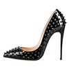 Customize 12cm 10cm 8 cm sexy black studded women pumps high heels shoes