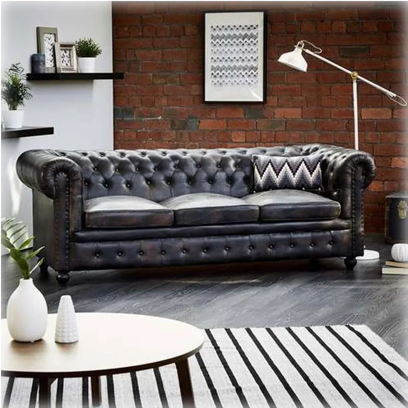 Moderne Schwarze Leder Chesterfield-Sofa