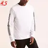 Wholesale Dongguan Custom Crew Neck White Mens Stylish Checkered Long-Sleeve T Shirt