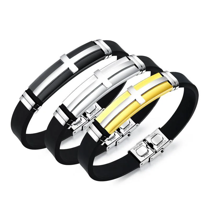 Brazil Fashion Jewelry 316L Stainless Steel Cross Bracelet Bangle Men Silicon Bracelet, White, gold, black
Brazil Fashion Jewelry 316L Stainless Steel Cross Bracelet Bangle Men Silicon Bracelet, White, gold, black