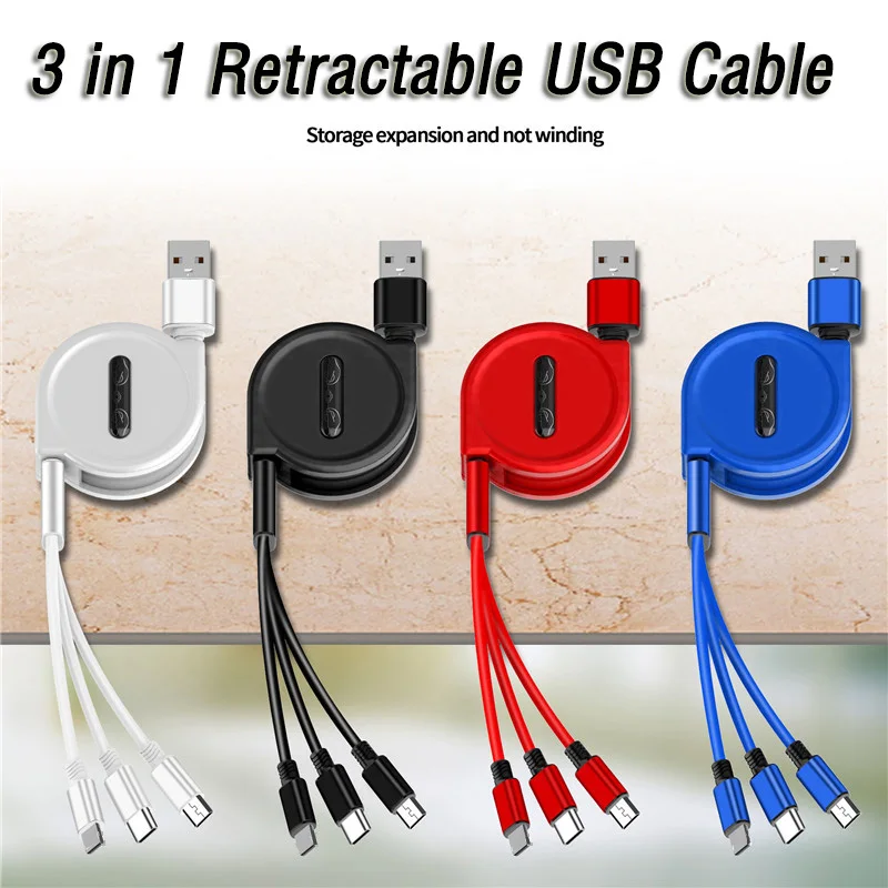 Four Colors 3 in 1 Retractable USB Cable - ANKUX.COM