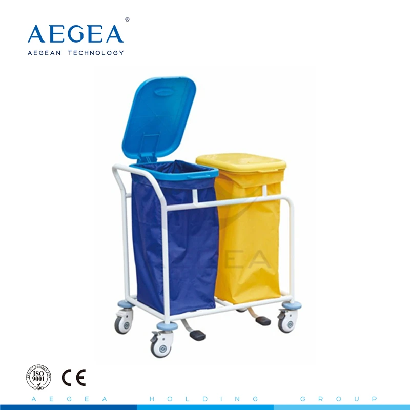AG-SS019B medical patient ward room cleaning linen hospital trolley with 2 dust bag