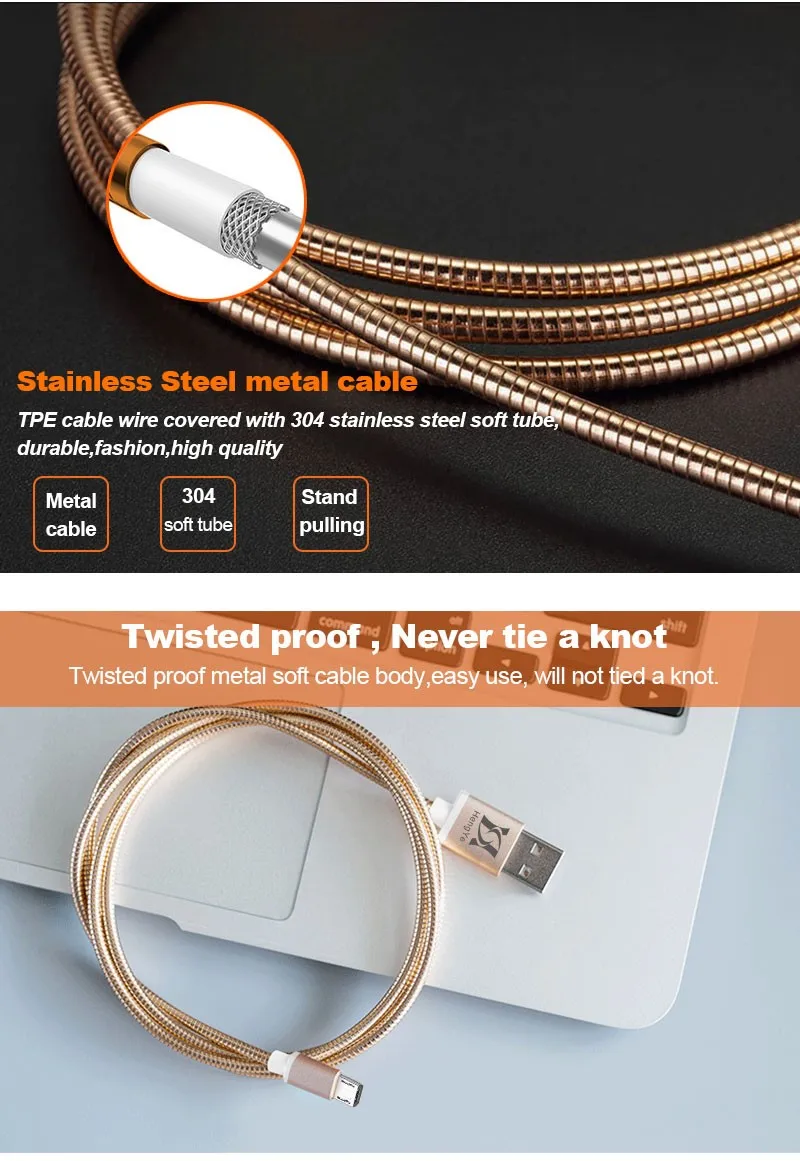 Custom 5 pin Charger Braided Charging Sync Data Micro Usb Cable Full Stainless Shell - ANKUX.COM