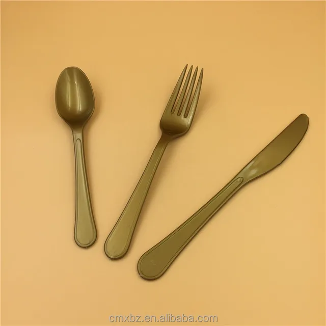 disposable colored plastic fork knife spoon set gold flatware