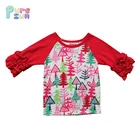 Wholesale Red Green 3/4 Sleeve Ruffle T-Shirts Baby Girls Raglan Christmas T shirt Girl