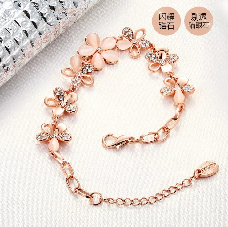 Hot style ornaments European and American crystal jewelry opal bracelet creative K gold flower bracelet, Rose gold
Hot style ornaments European and American crystal jewelry opal bracelet creative K gold flower bracelet, Rose gold