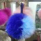 Cute two colors furry fur keychain fur ball bag and purse hanger asia pom pom