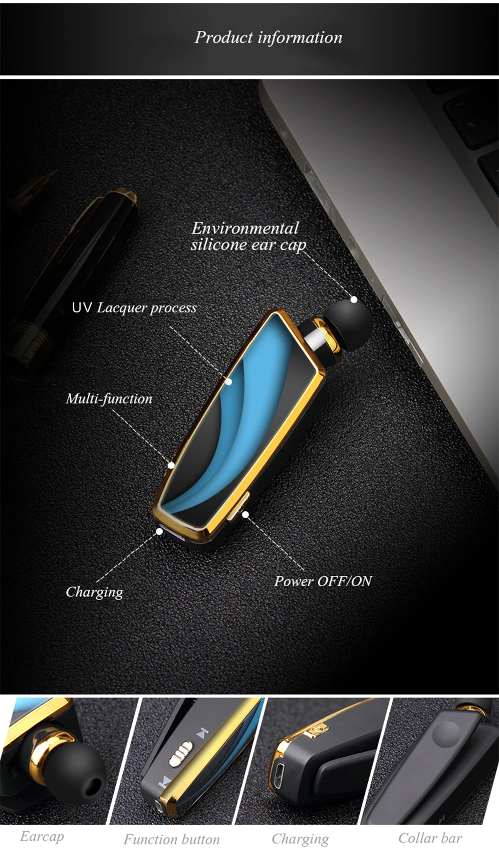 R-B01 4.1 Lapel Type Automatic Cable Single Ear Business Bluetooth Headset Lapel Wireless Bluetooth Headset - ANKUX.COM