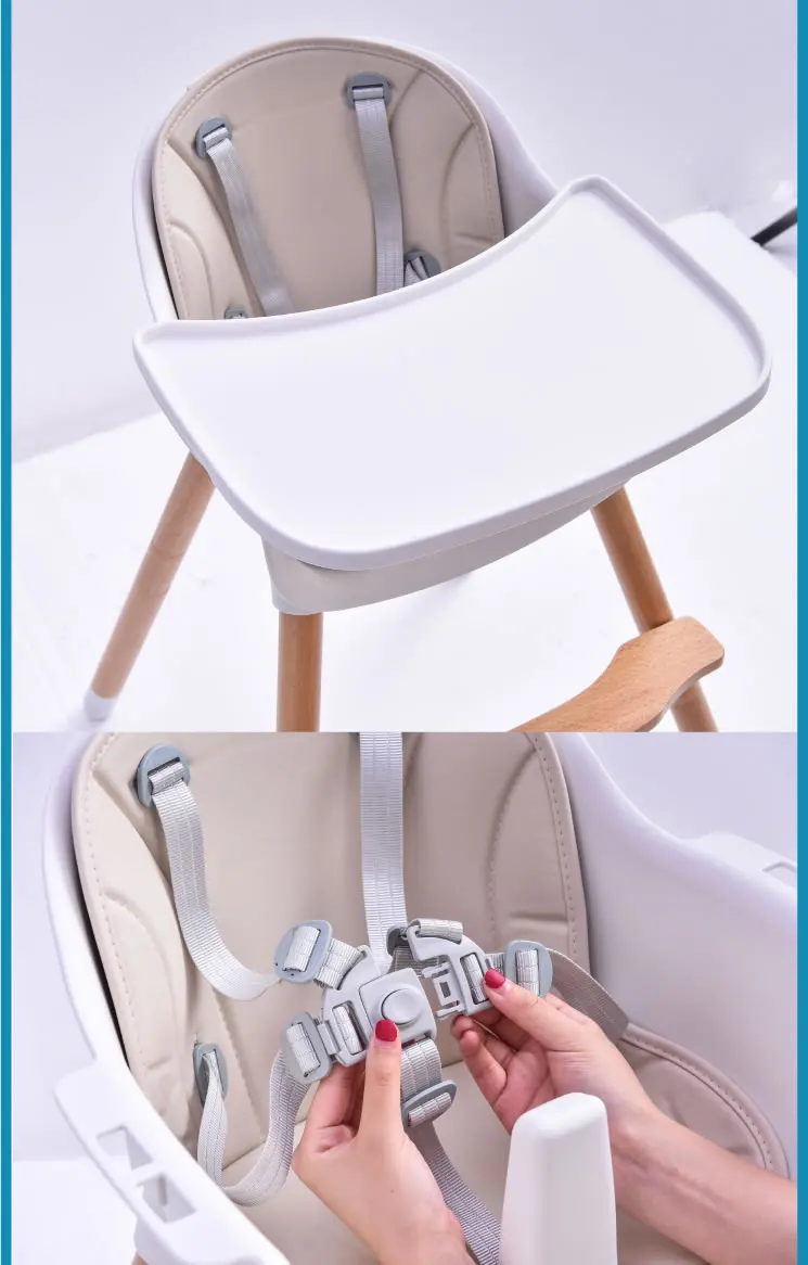 MH242 Baby High Chair Wooden High Chair with Removable Tray and Adjustable Legs for Baby Infants Toddlers