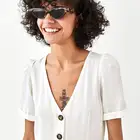 Clothing manufactures deep V neck white color linen women dress