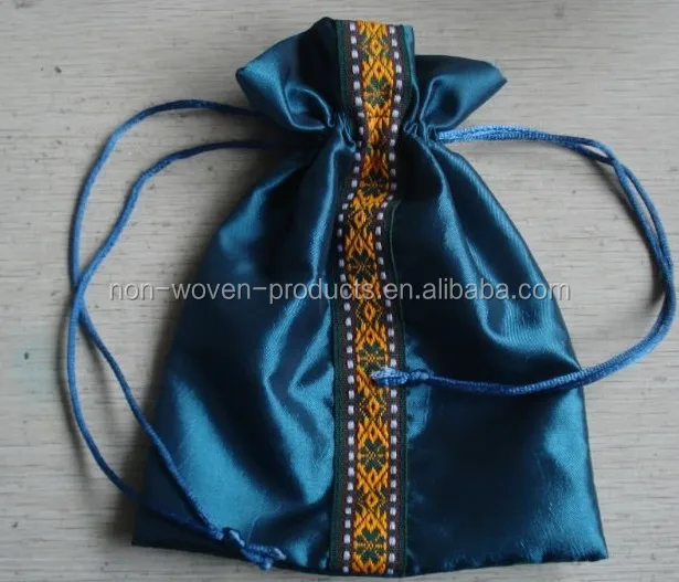 jewelry satin packing pouch bag with embroidery drawstring gift