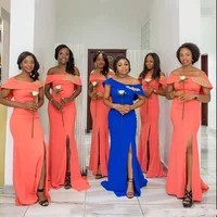 African Women Coral Off Shoulder Side Split Mermaid Long Bridesmaid Dresses For Wedding 2018
African Women Coral Off Shoulder Side Split Mermaid Long Bridesmaid Dresses For Wedding 2018