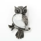 Fashion White Howlite Owl Bird Metal Alloy Stone Rhinestone Pendant Natural Gemstone Jewelry