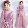 ZHF184 2018 Elegant woman pink flower lace long party evening dress