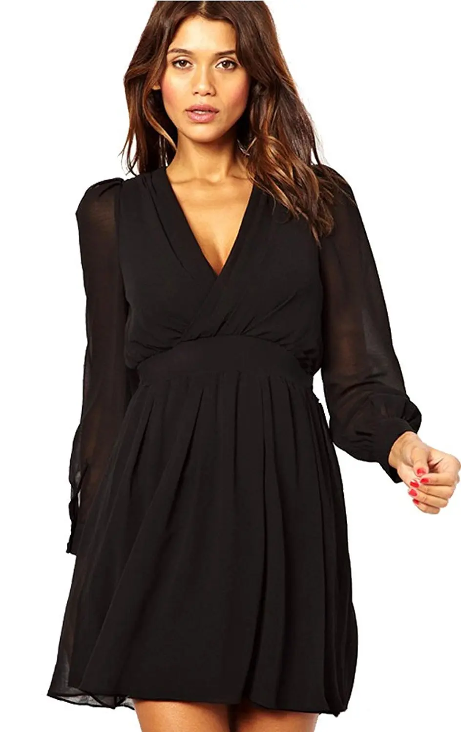 Чёрное шифоновое платье с длинным рукавом