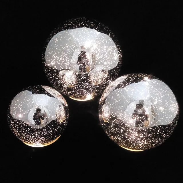 silver glass ball lights-set of 3- mercury glass spheres