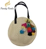 Ladies Fashion Round Straw Bag with Leather Handle