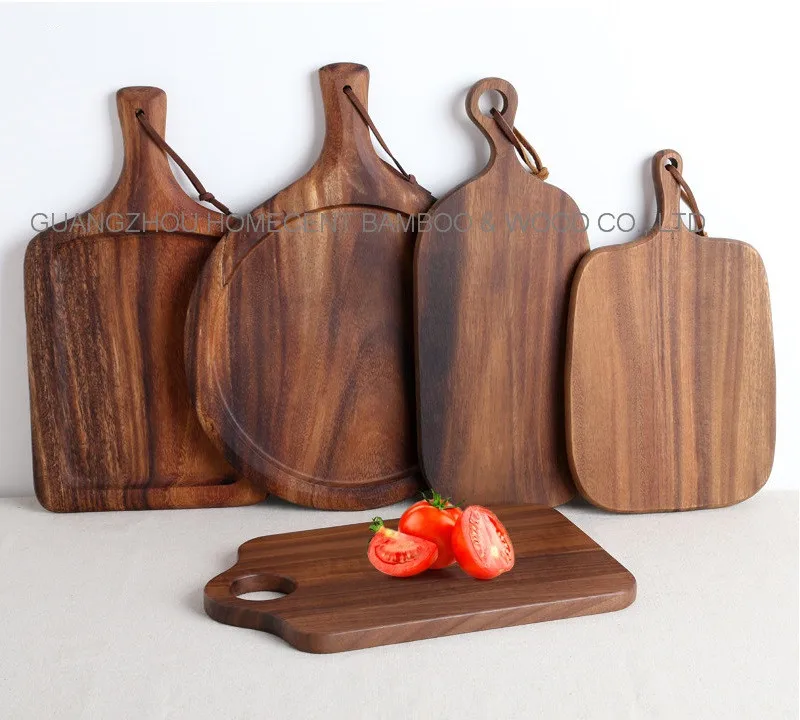 High quality natural acacia wooden bread board pizza cutting board