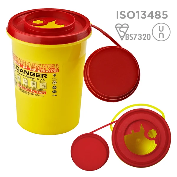 0.7L Mini Round Disposal Container with Red Lid for Clinic