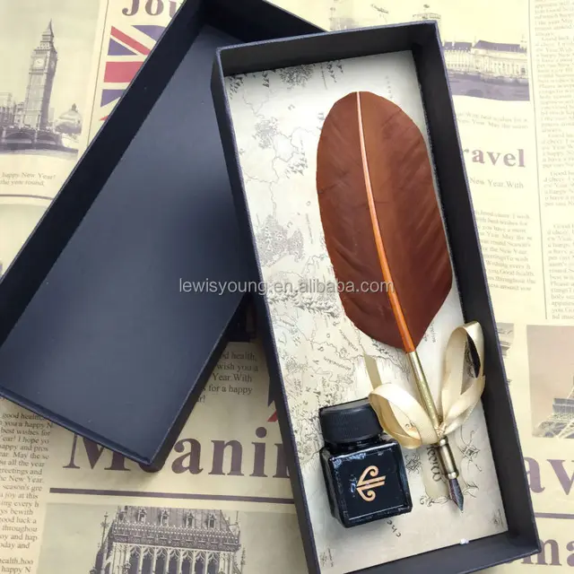 beautiful turkey feather dip fountain pen gift set wholesale