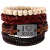 2017 Trendy Men Women's Fashion Wrap Leather Bracelets Letter I love Jesus Religion Bracelet