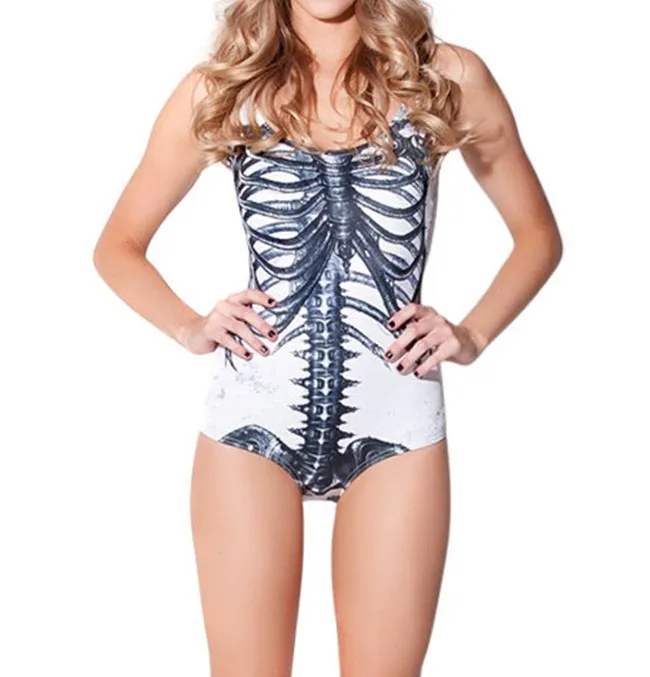 Free shipping starry galaxy white rib bone digital printing one-piece swimwear suit for sexy girls wholesale factory price