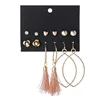 6 Pairs/set Fashion Gold Alloy Flower Stud Earrings For Women Circle Hanging Earrings Set Ladies Pink Tassel Earrings Mixed Gift