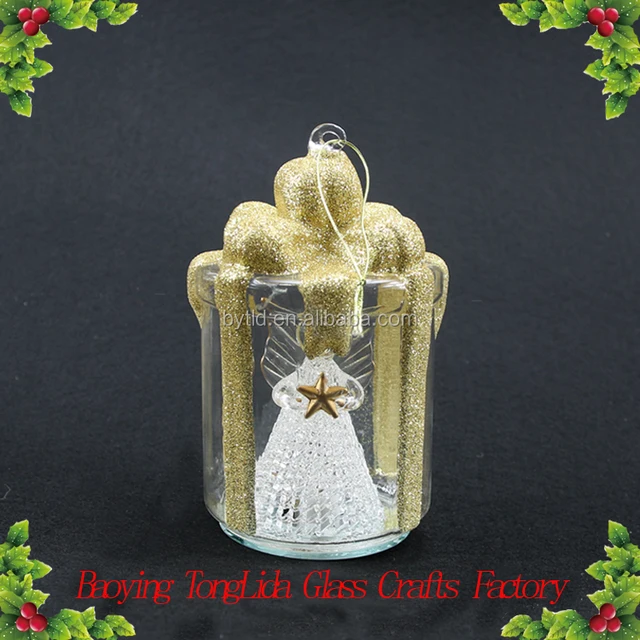 glass christmas gift box with glass pray for angels decoration