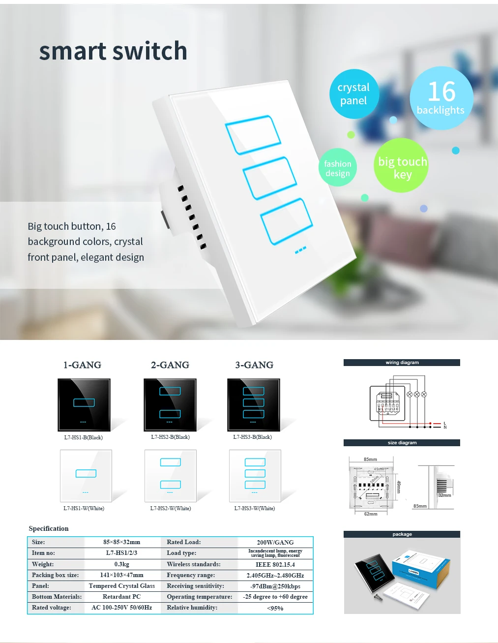 Alexa google home compatible 100-250V remote control wifi zigbee light switches - ANKUX.COM